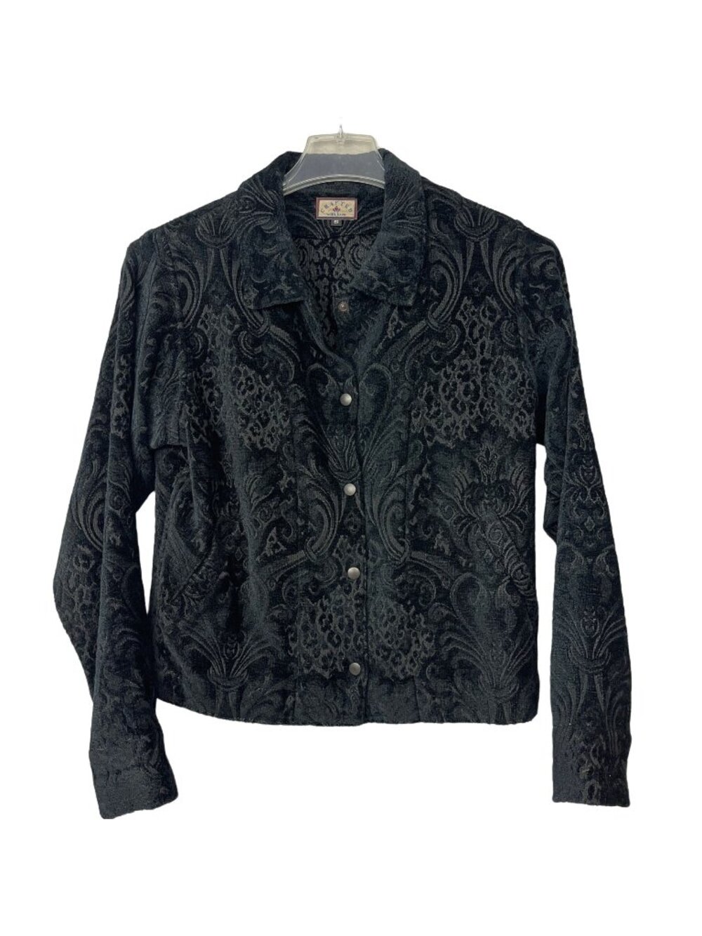 Crafted with Love Size Small Black Tapestry Jacket Snap Front